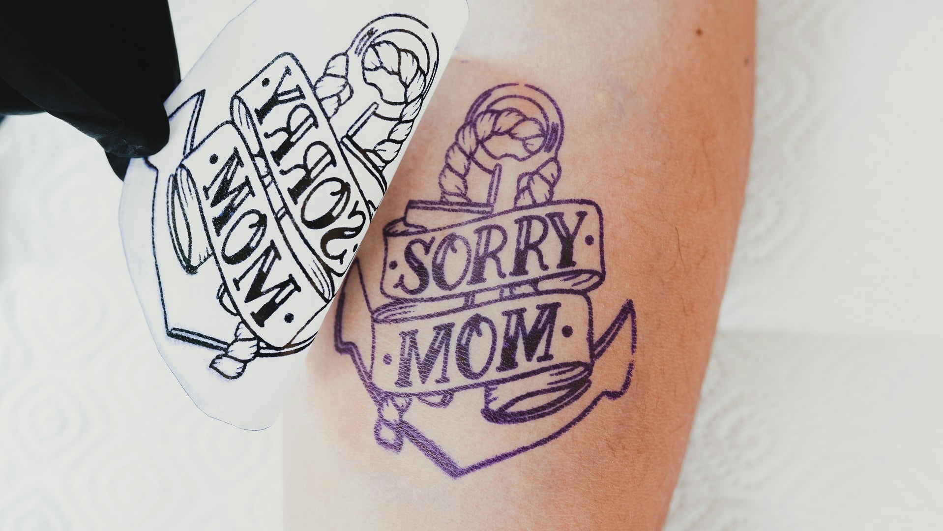 Use Sorry Mom HOLD FAST Stencil Solution. Before the tattoo session